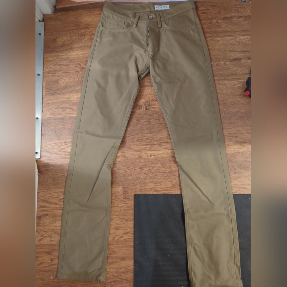 Gustin California Slim Fit Button Fly Khaki Tan Denim Jeans Men's 32x33 #173